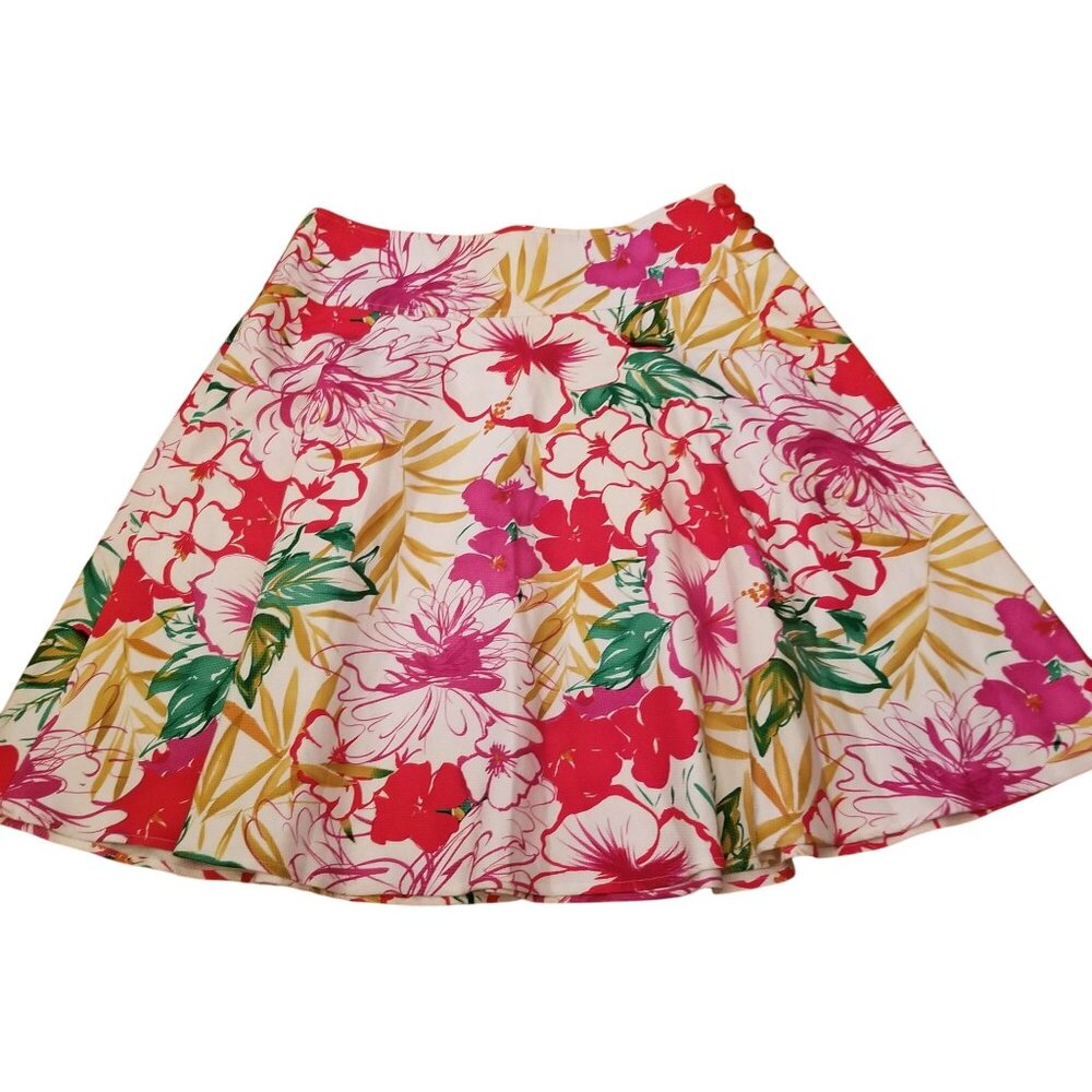 NEW Neiman Marcus 14 Bright Floral Midi Skirt‎ USA Modest A Line Flared